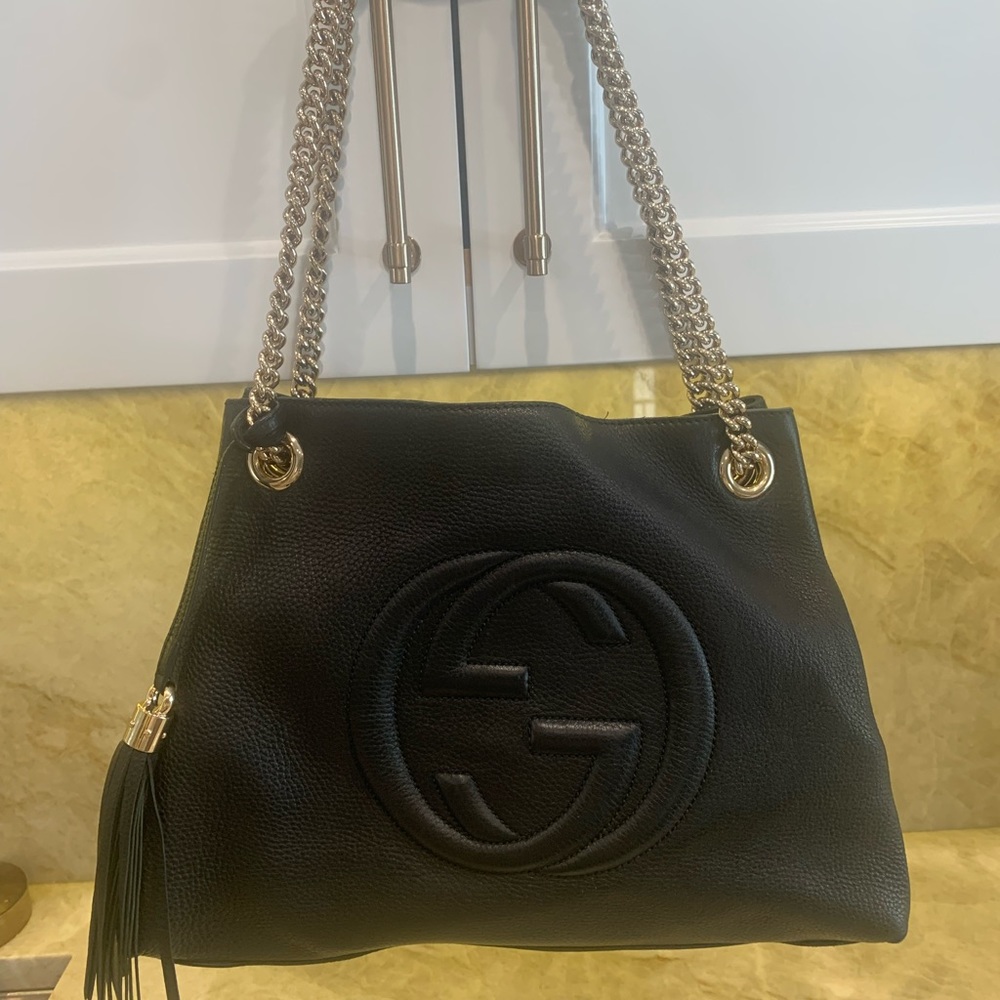 Gucci Messenger Tote Soho Hobo New Gg Satchel Chain Purse Black Leather